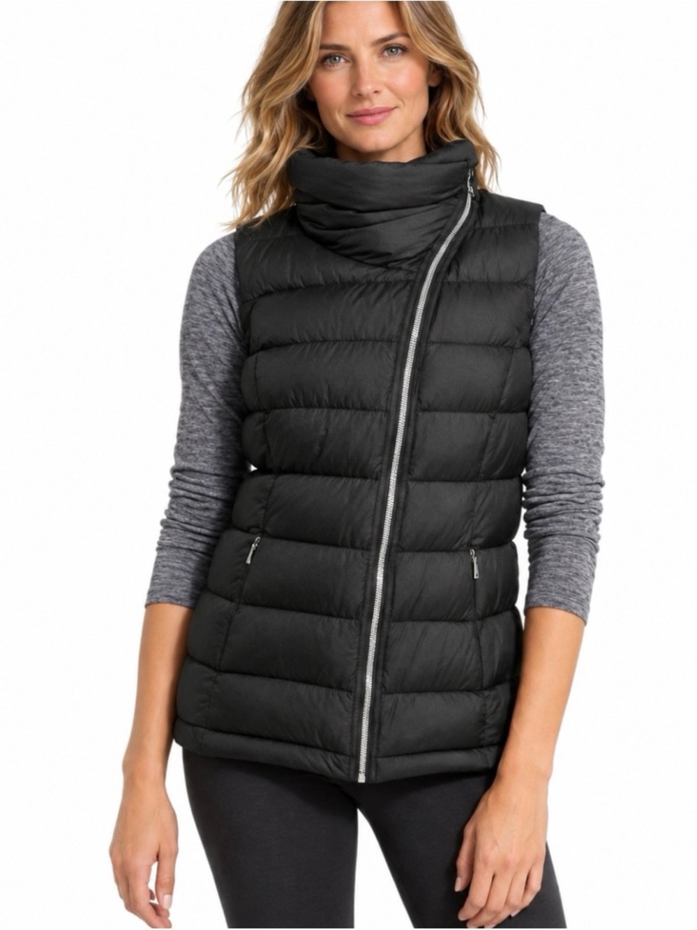 Athleta - Women’s Downabout black down puffer vest full zip up high collar SZ S